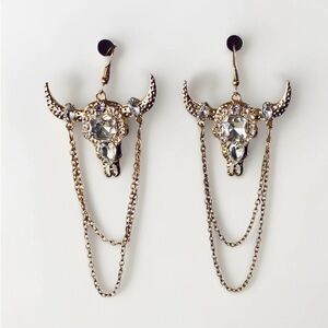 Gold Bull Skull Chain Earrings